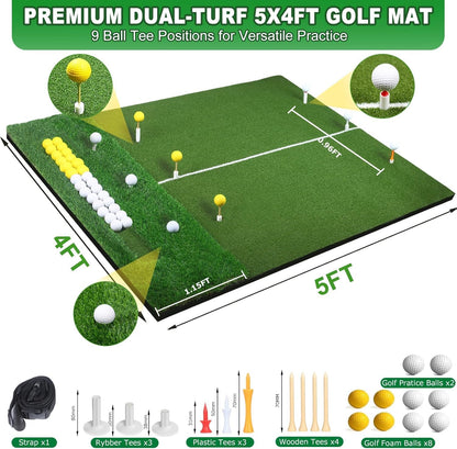 Golf Mat, 5x4FT&23X16IN Practice Mat Indoor/Outdoor,Artificial Thickened Golf Hitting Mat