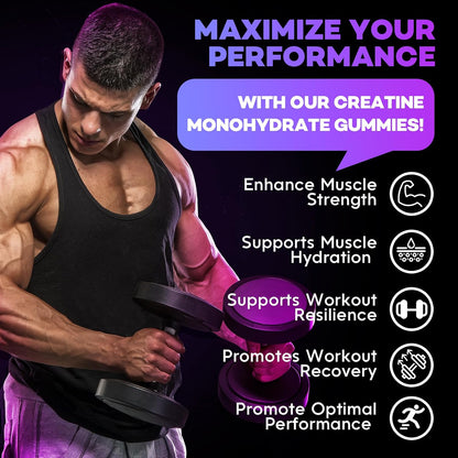8-in-1 Creatine Monohydrate Gummies, 8055 mg Creatine Complex Gummies for Enhanced Muscle Growth, Energy Boost - with L-Taurine, B6, Sugar Free Creatine Supplement for Men & Women
