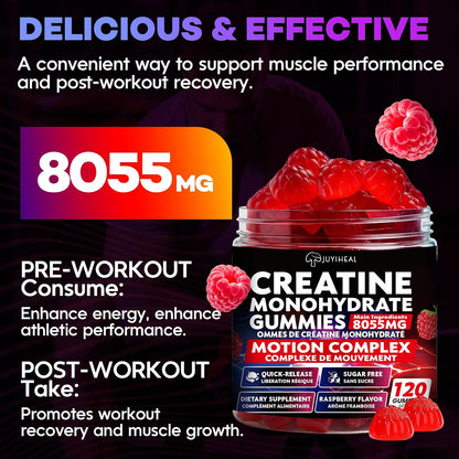 8-in-1 Creatine Monohydrate Gummies, 8055 mg Creatine Complex Gummies for Enhanced Muscle Growth, Energy Boost - with L-Taurine, B6, Sugar Free Creatine Supplement for Men & Women