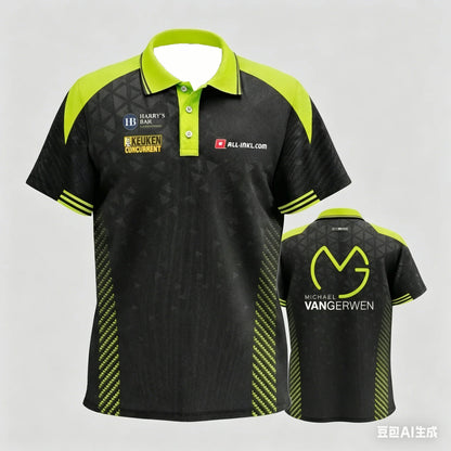 Mens Breathable Short Sleeve Darts Polo Shirt Button Neck Sports Jersey Casual Athletic Top for Darts Competition Training