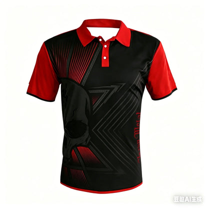 Mens Breathable Short Sleeve Darts Polo Shirt Button Neck Sports Jersey Casual Athletic Top for Darts Competition Training
