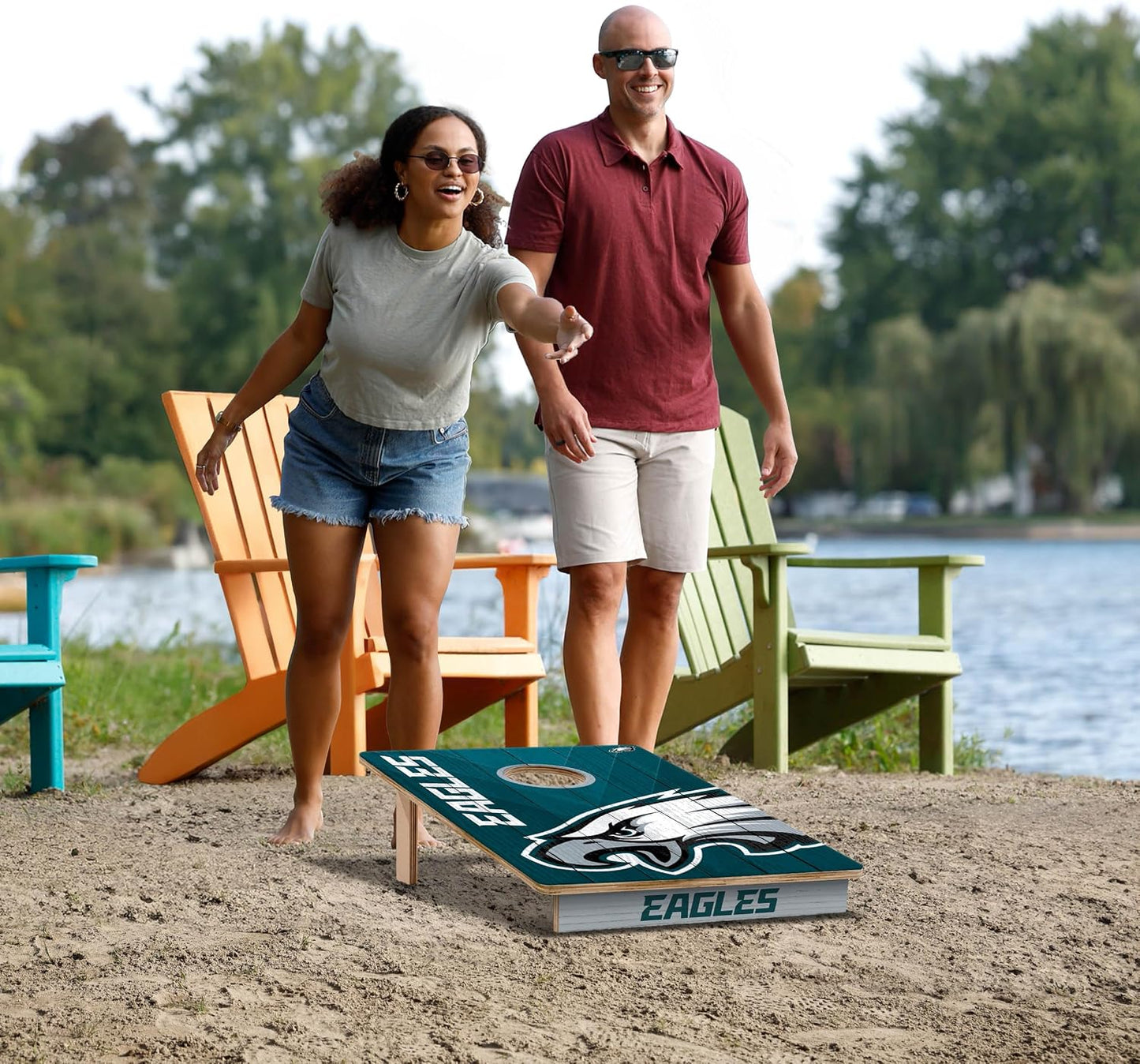 YouTheFan NFL Philadelphia Eagles 2' x 3' Wood Cornhole Game with Logo Bags