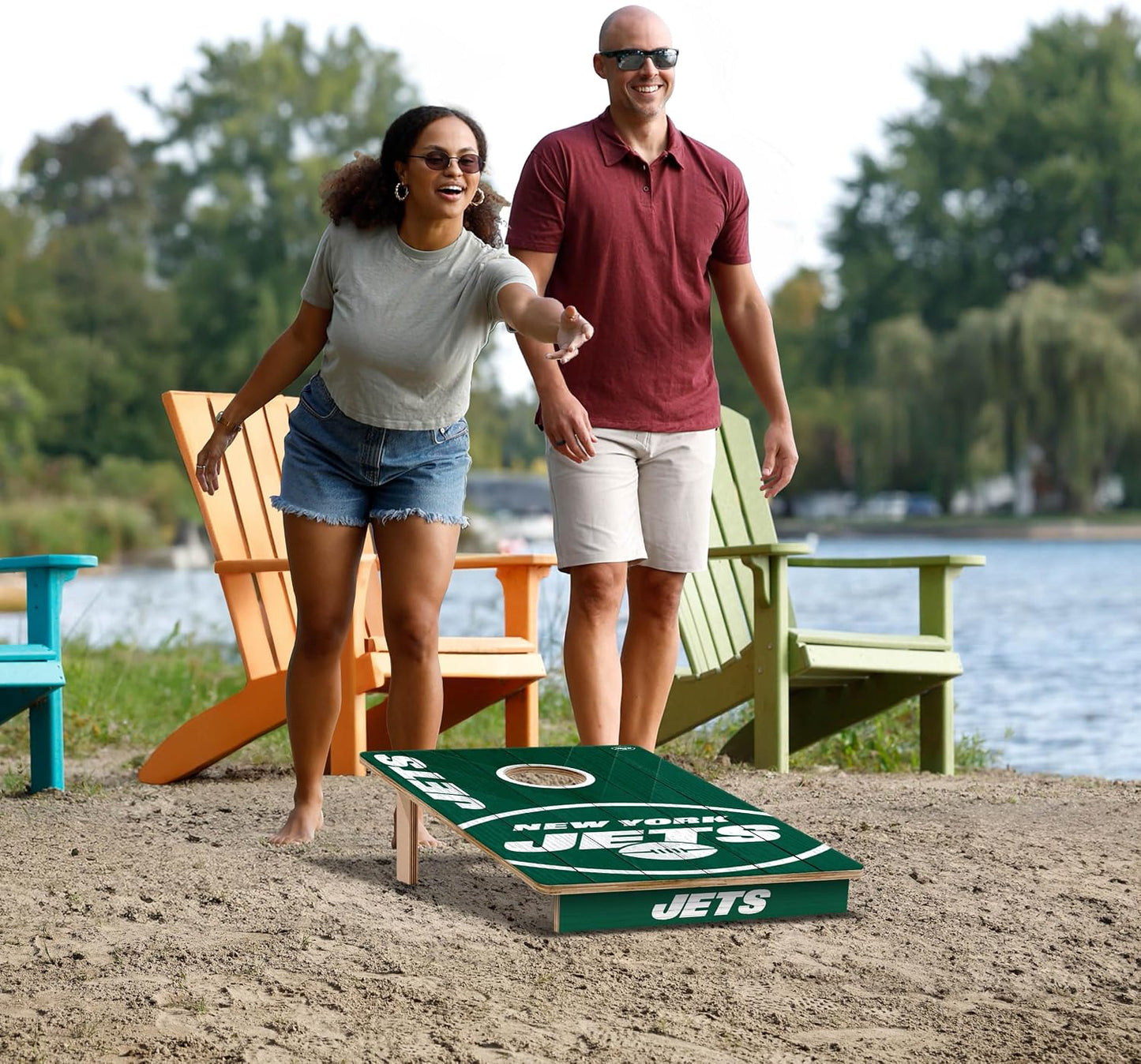YouTheFan NFL New York Jets 2’ x 3’ Wood Cornhole Game with Logo Bags