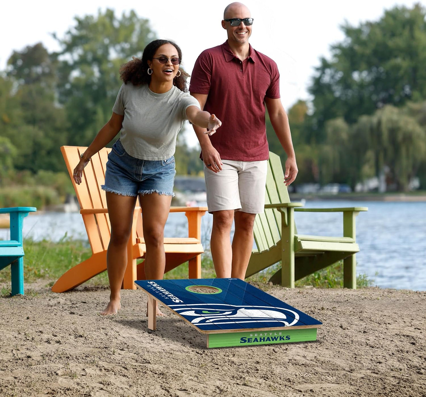 YouTheFan NFL Seattle Seahawks 2' x 3' Wood Cornhole Game with Logo Bags