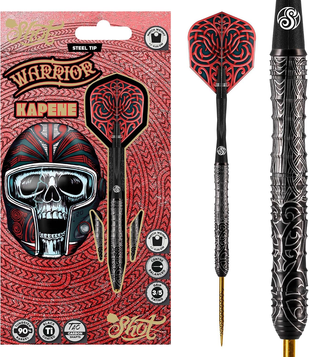 Shot! Darts Warrior Kapene Steel Tip Dart Set 90% Tungsten Barrels