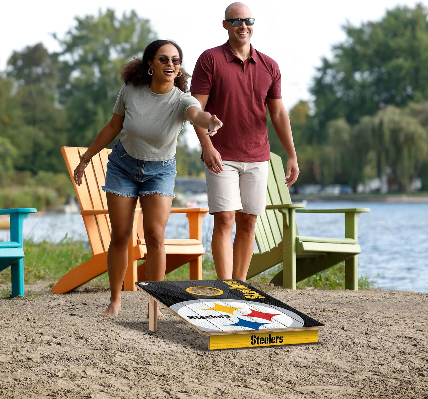 YouTheFan NFL Pittsburgh Steelers 2' x 3' Wood Cornhole Game with Logo Bags