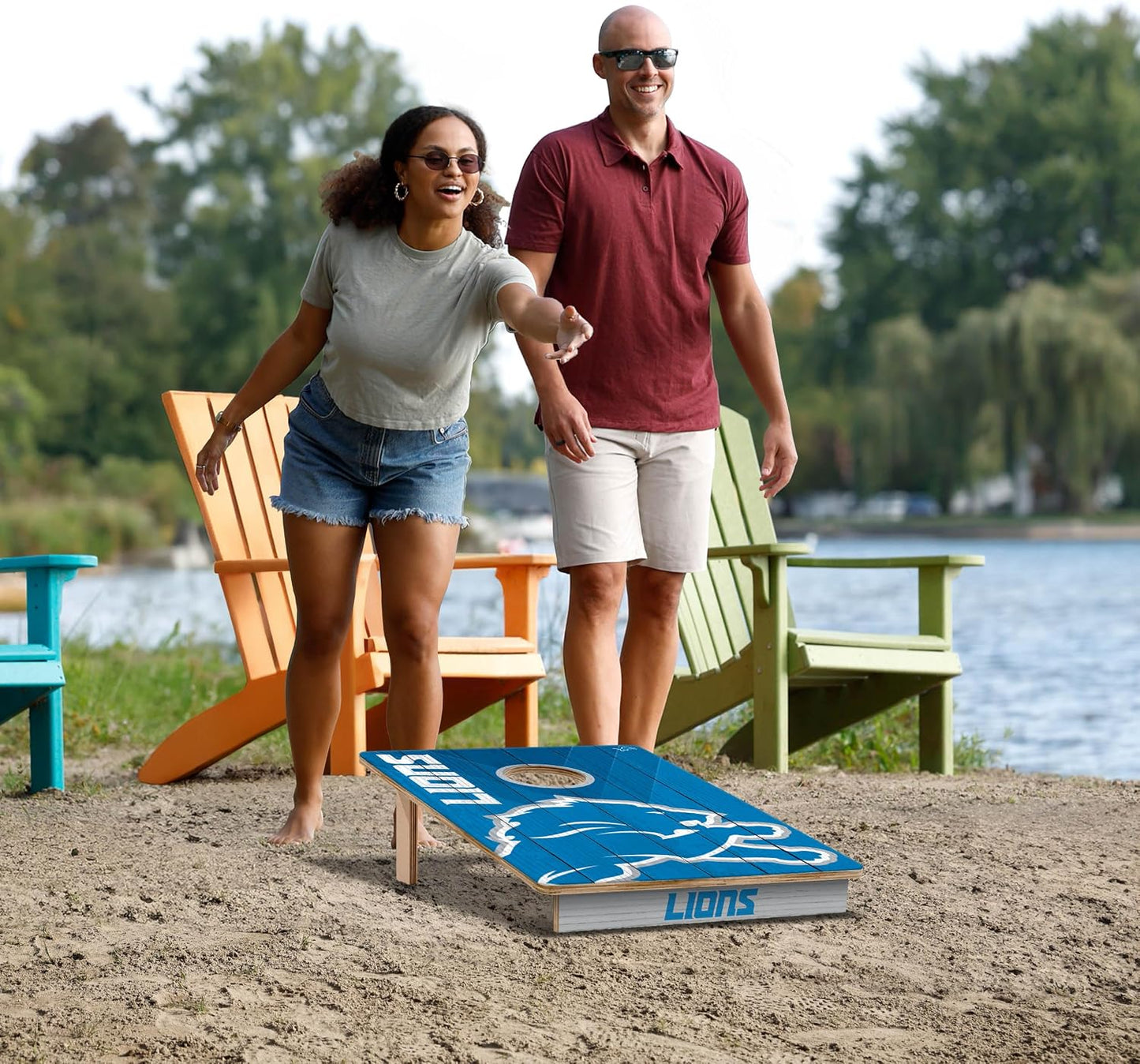 YouTheFan NFL Detroit Lions 2' x 3' Wood Cornhole Game with Logo Bags