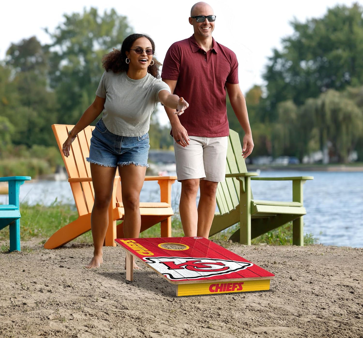 YouTheFan NFL Kansas City Chiefs 2' x 3' Wood Cornhole Game with Logo Bags