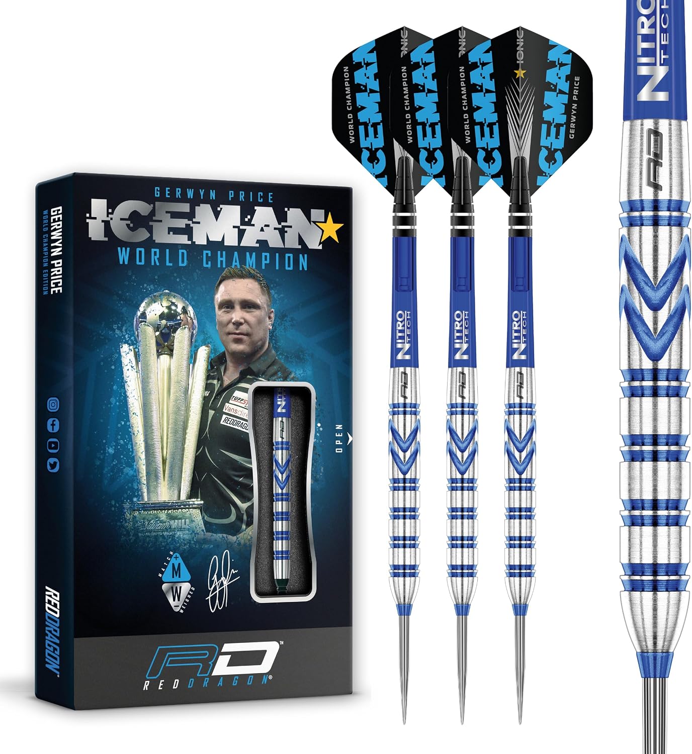 Gerwyn Price 24g Tungsten Darts Set with Flights and Stems