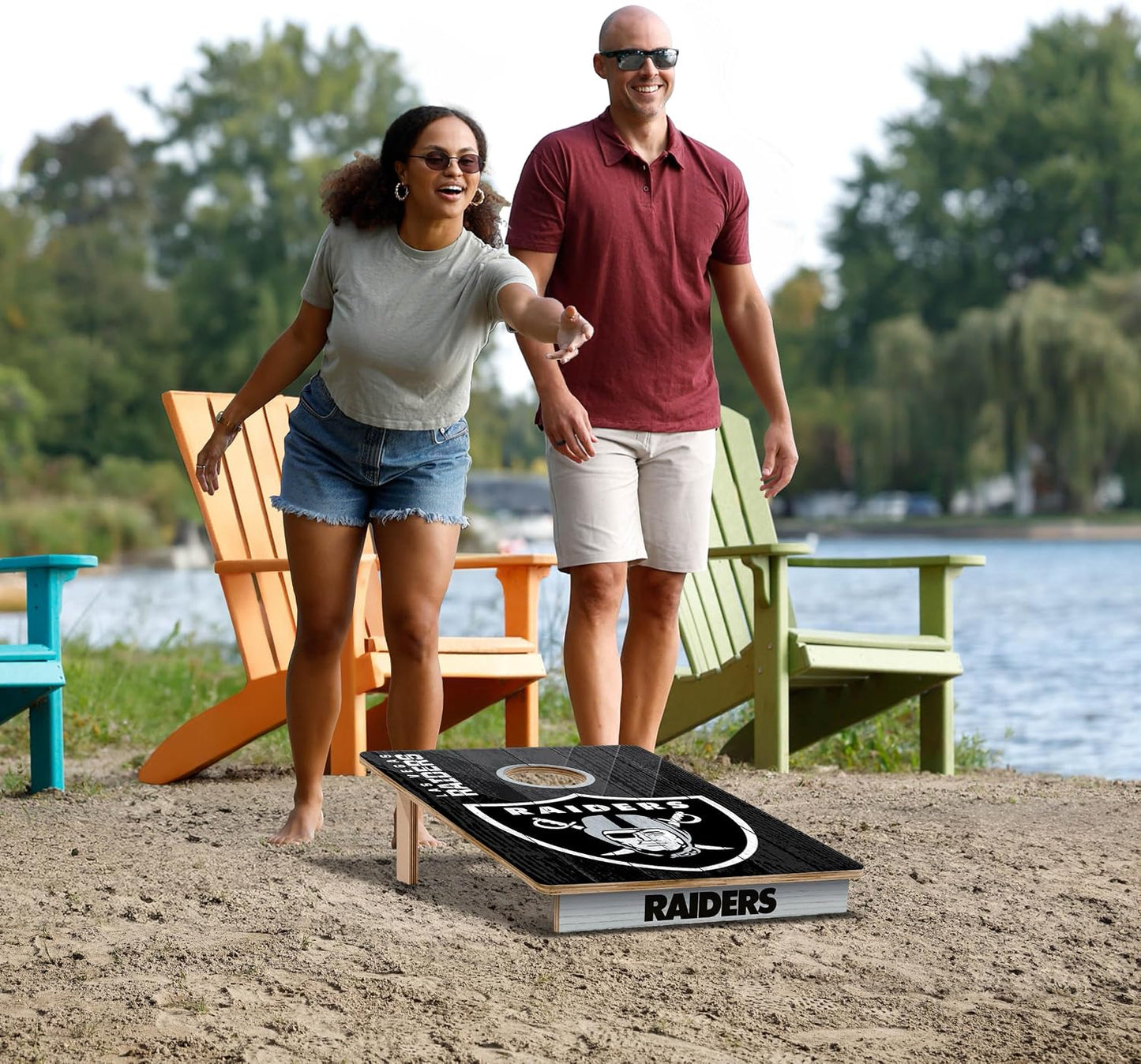 YouTheFan NFL Las Vegas Raiders 2' x 3' Wood Cornhole Game with Logo Bags
