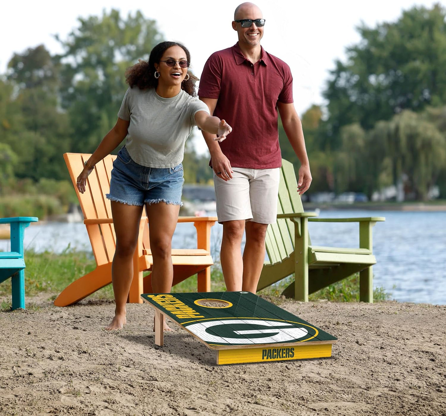 YouTheFan NFL Green Bay Packers 2' x 3' Wood Cornhole Game with Logo Bags