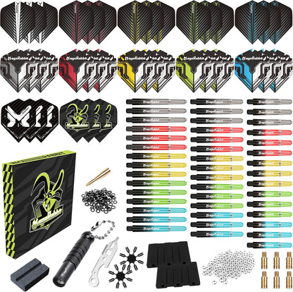 MageRabbit Dart Accessories Kit, 36 Dart Flights, 45 Dart Shafts, Sharpener, Dart Stems Remover Tool, 50 Metal Rings, 16 Dart Flight Protectors
