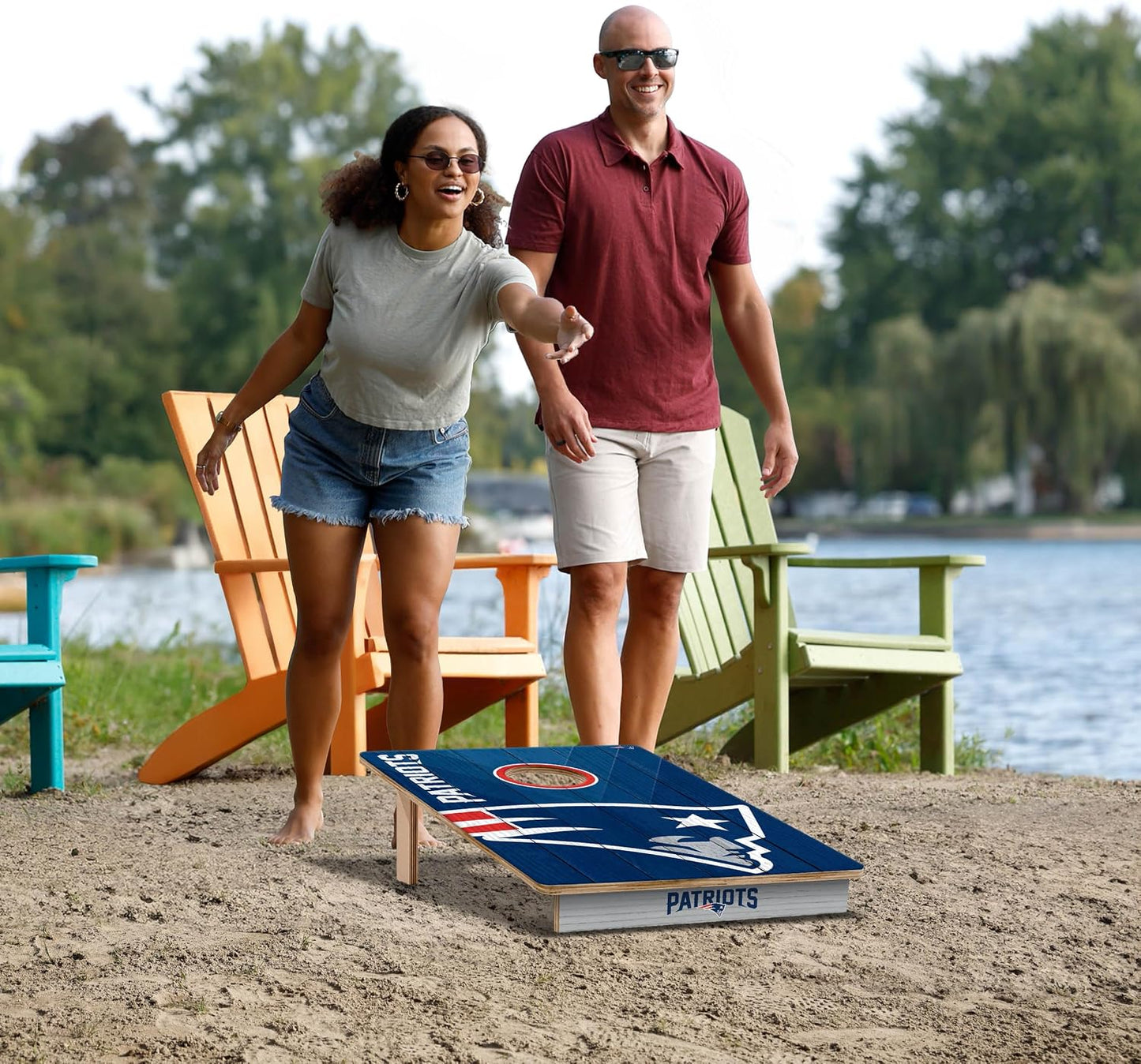 YouTheFan NFL New England Patriots 2' x 3' Wood Cornhole Game with Logo Bags