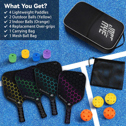 JoncAye Pickleball Paddles Set of 4 or 2 Fiberglass Rackets USAPA Approved