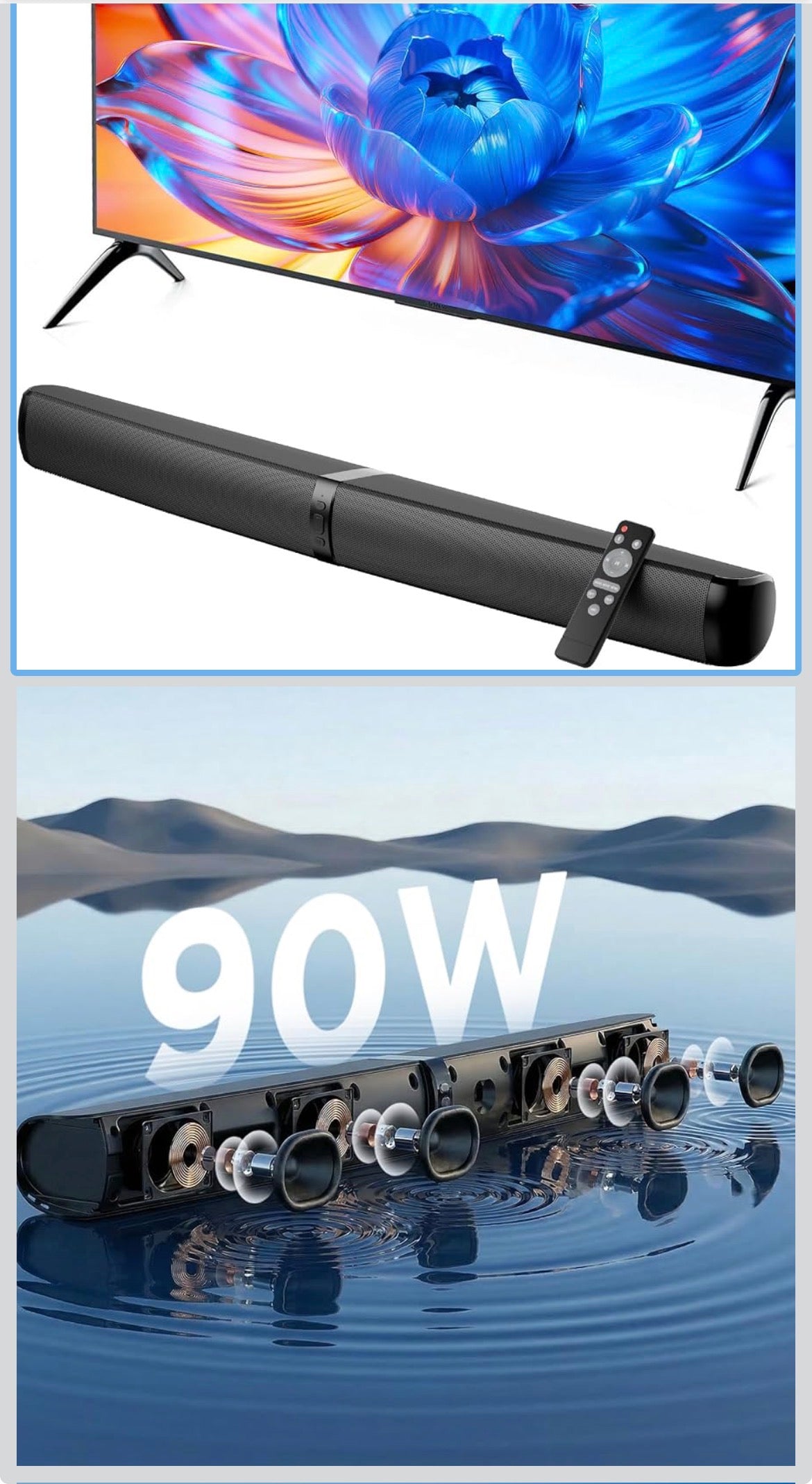 MZEIBO 90W Detachable Sound Bar, Bluetooth 5.3 Home Theater Audio