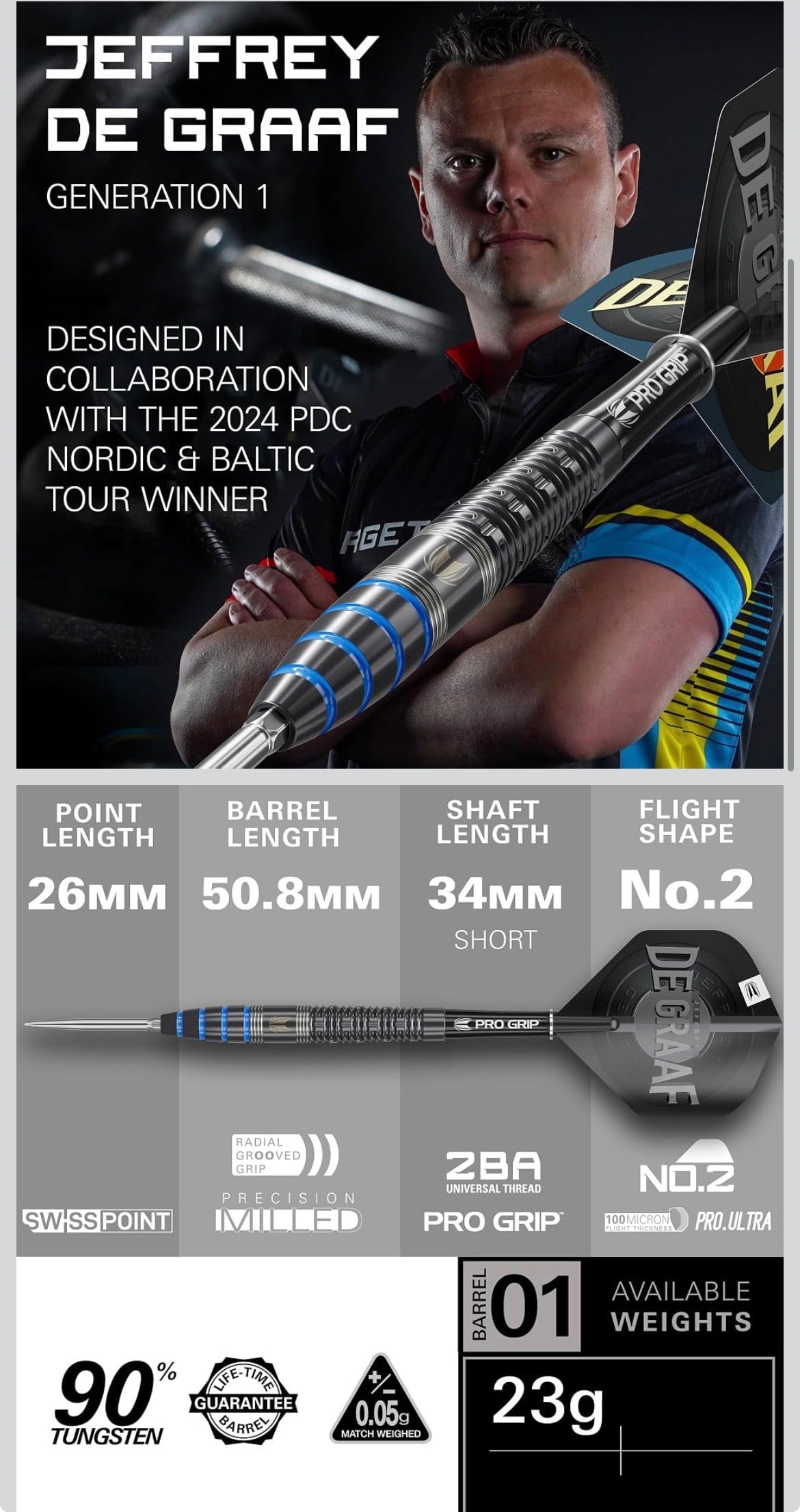 TARGET Darts Jeffrey de Graaf Gen 1 Steel Tip Swiss Point Darts