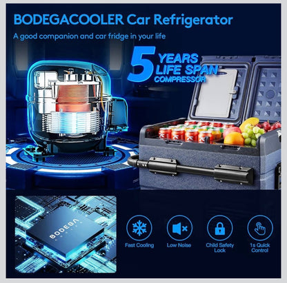 BODEGACOOLER 12V Portable Refrigerator Dual Zone 48 Quart