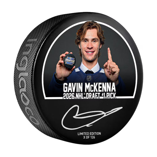 Gavin McKenna Toronto Maple Leafs Autographed Fanatics Authentic 2026 NHL Draft #1 Pick Hockey Puck - Limited Edition of 126