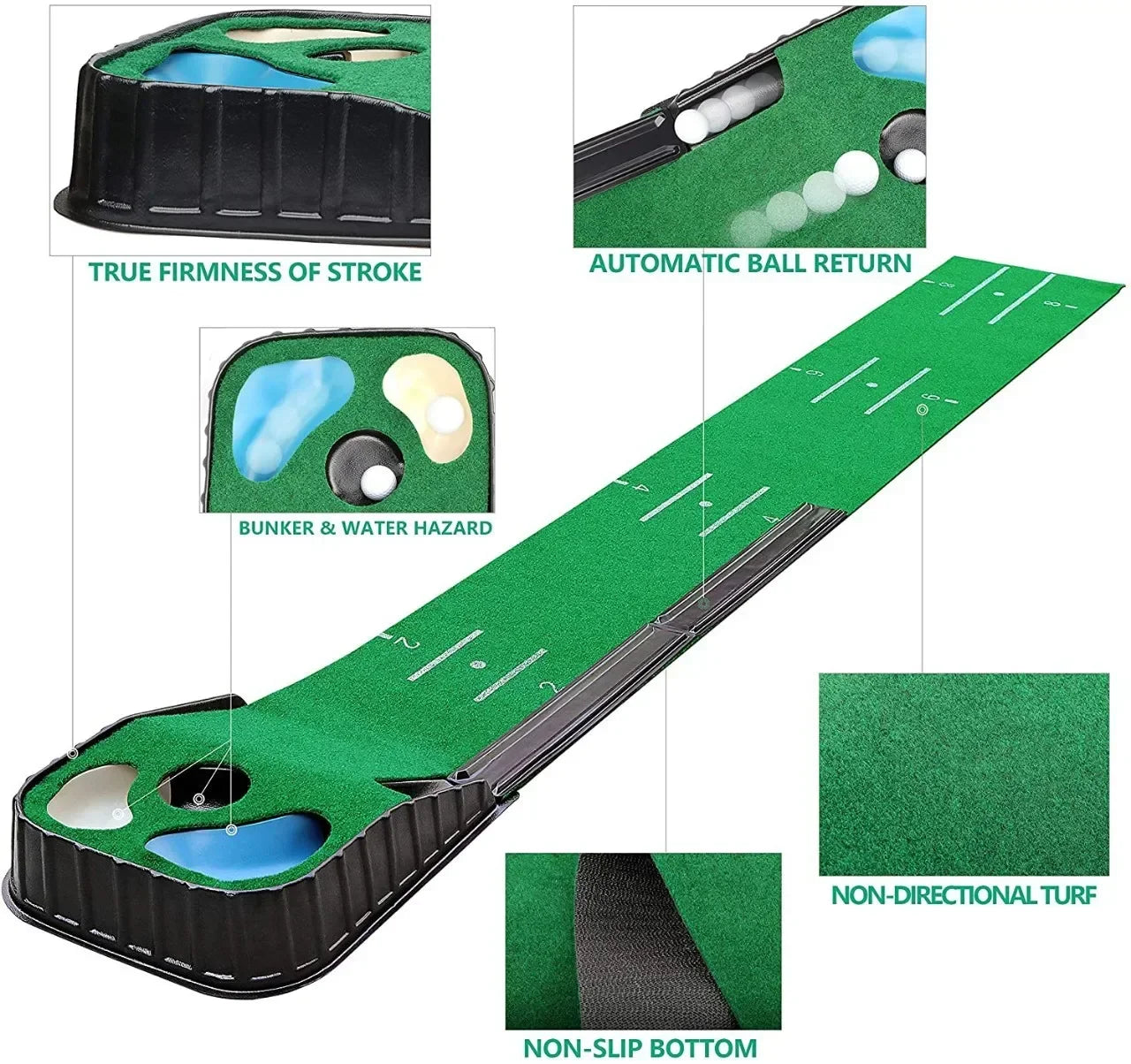 Golf Indoor Putting Mat Putter Trainer Green Carpet Practice Set Ball