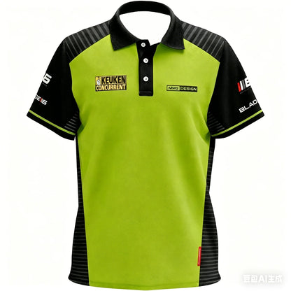 Mens Breathable Short Sleeve Darts Polo Shirt Button Neck Sports Jersey Casual Athletic Top for Darts Competition Training