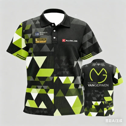 Mens Breathable Short Sleeve Darts Polo Shirt Button Neck Sports Jersey Casual Athletic Top for Darts Competition Training