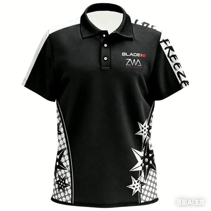 Mens Breathable Short Sleeve Darts Polo Shirt Button Neck Sports Jersey Casual Athletic Top for Darts Competition Training